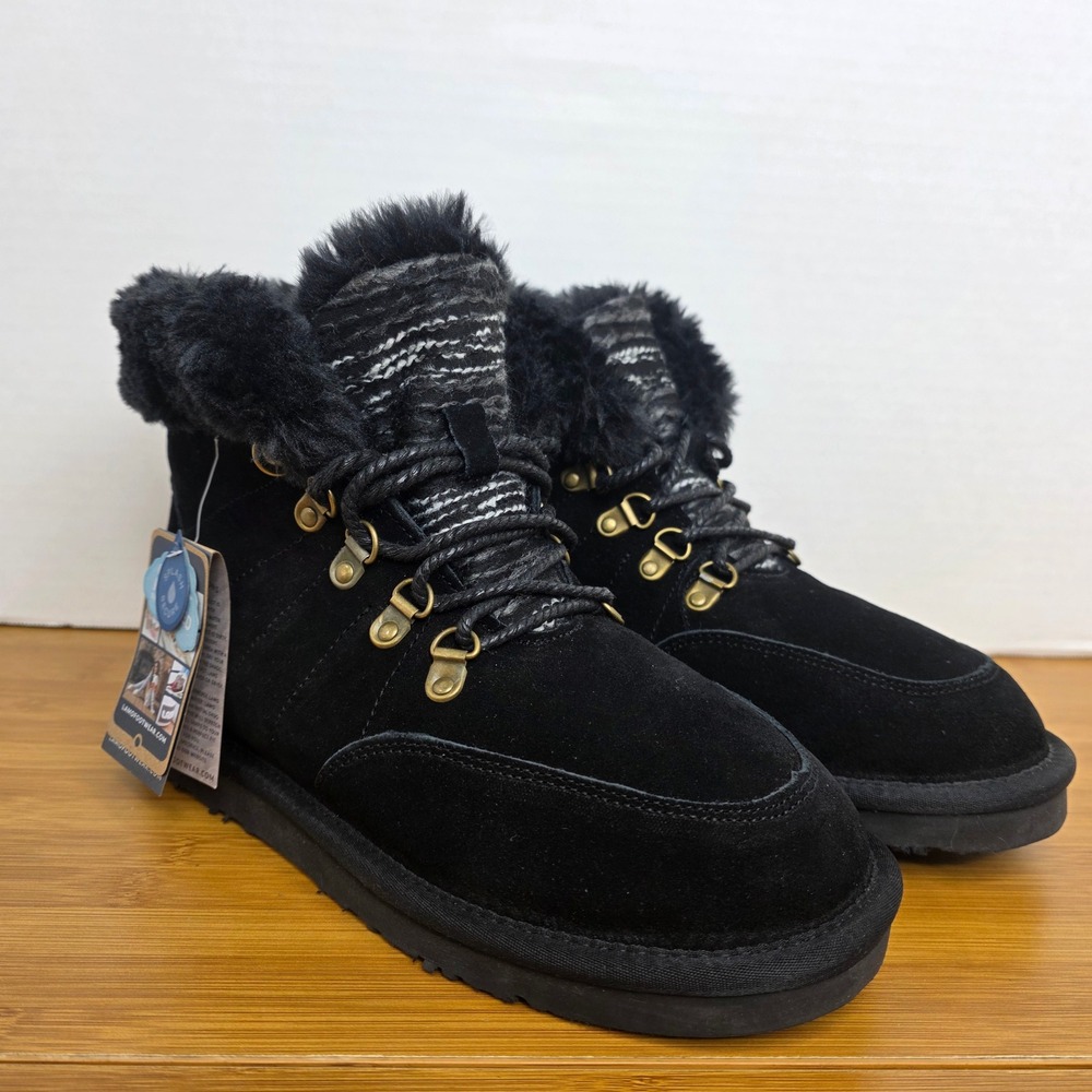 Lamo Womens Black Suede Splash Secure Faux Fur Lace Up Boots Size 8 JDFL5001